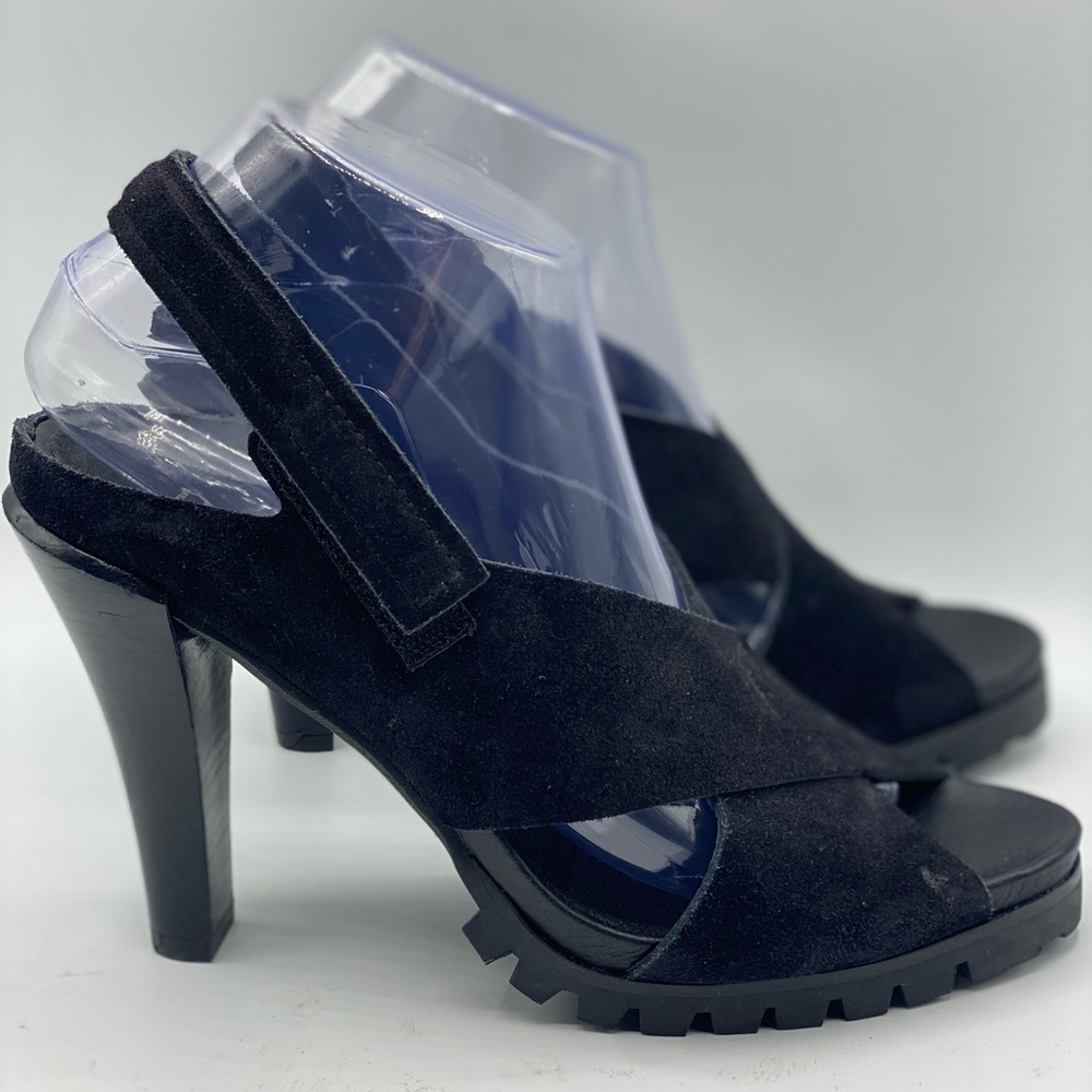 PEDRO GARCIA Yuval Black
Slingback Suede Sandals‎ Lug Sole